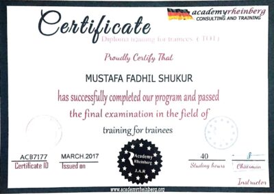 شهادة دورة تدريبية مقدمة من اكاديمية راينبيرغ الالمانية